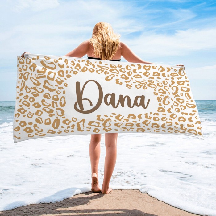 Personalized Leopard Beach Towel, Custom Name Pool Towel, Personalized Bath Towel, Leopard Beach Towel, Bride Beach Towel, Tiger Towel