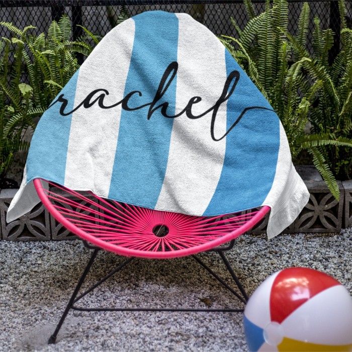 Personalized Colorful Name Bath Towel Pool Towel, Striped Custom Name Beach Towel, Bride Pool Towel, Anniversary / Birthday Beach Towel