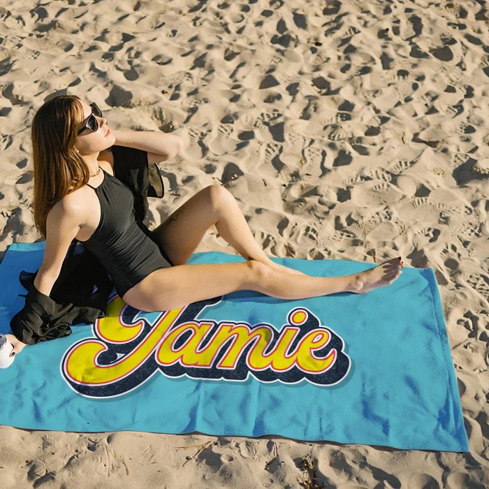 Personalized Vintage Bath Pool Towel, Custom Retro Style Beach Towel with Name, Bride Bachelorette Towel, Anniversary Gift, Groovy 70 s