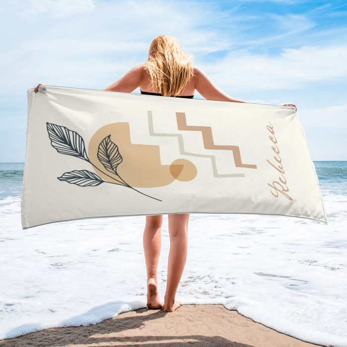 Customized Name Bohemian Beach Towel, Personalized Retro Pool Towel, Bride Beach Towel, Anniversary Towel, Present For Her