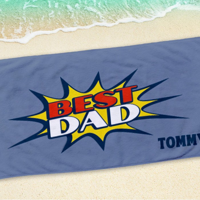 Custom Super Dad Beach Towel, Personalized Bath Towel, Father s Day Gift Pool Towel, Gift For Dad, Super Dad Bath Towel