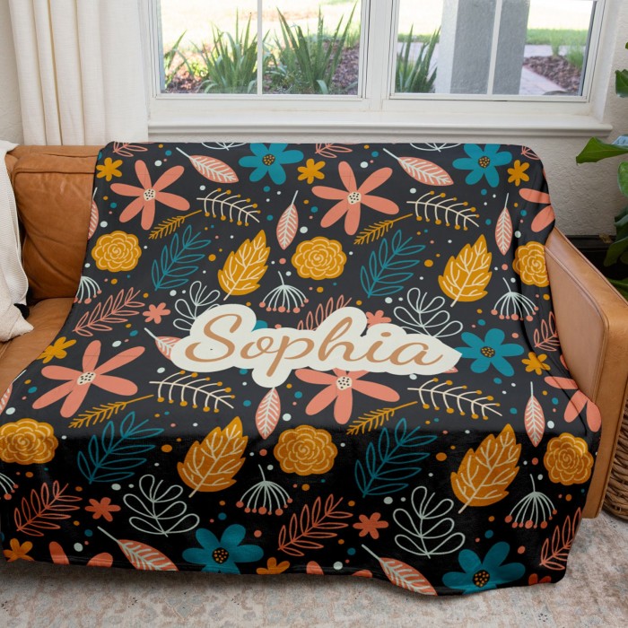Customized Floral Blanket With Name, Floral Blanket, Flower Personalized Blankets, Customize Blanket Your Name,Birthday Anniversary Gift