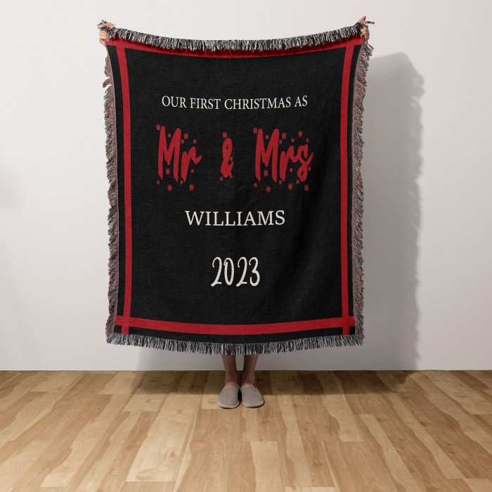Personalized Couples Throw, Custom Christmas Woven Blanket, Throw Blanket Couch,Our First Christmas, New Year Gift for Couples, Anniversary Gift