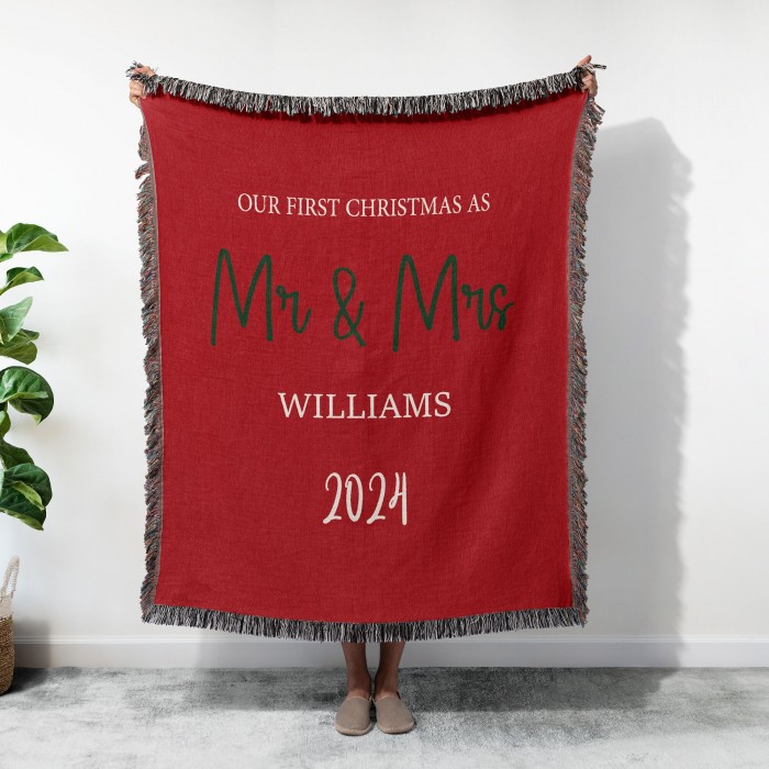 Personalized Couples Throw, Custom Christmas Woven Blanket, Throw Blanket Couch,Our First Christmas, New Year Gift for Couples, Anniversary Gift