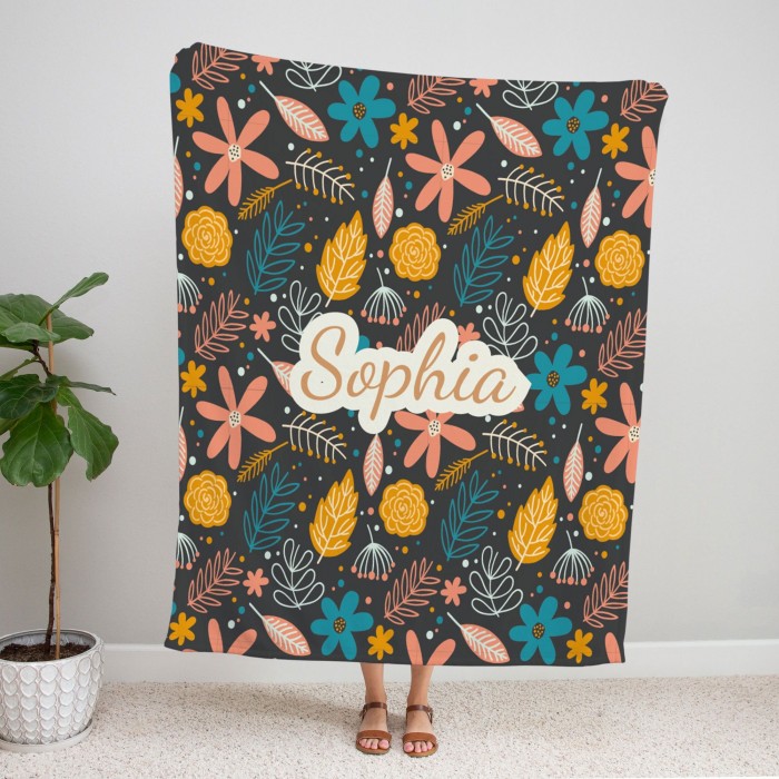 Customized Floral Blanket With Name, Floral Blanket, Flower Personalized Blankets, Customize Blanket Your Name,Birthday Anniversary Gift