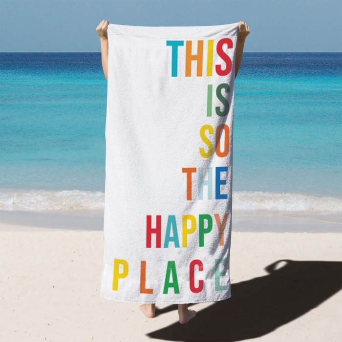 Custom Happy Place Beach Towel, Gift Pool Towel, Gift For Friend, Birthday gift, Vacation gift, Mom-Kid Beach Towel