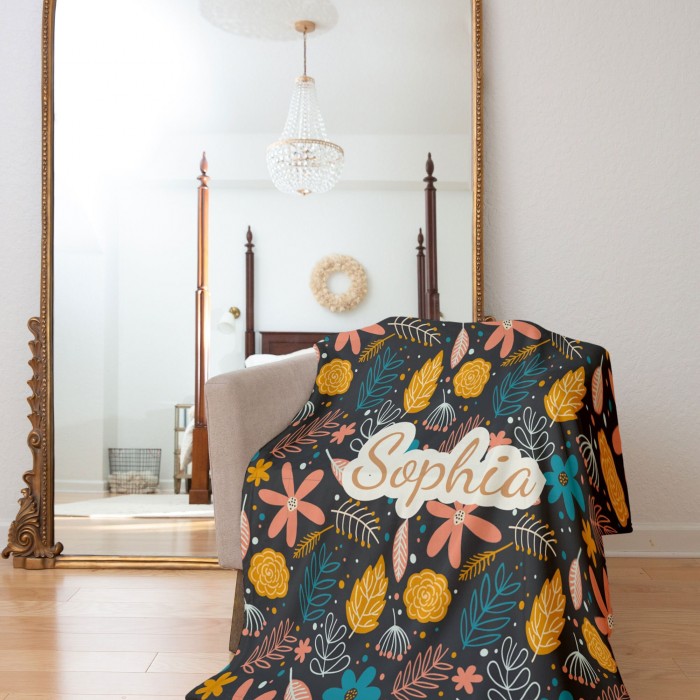 Customized Floral Blanket With Name, Floral Blanket, Flower Personalized Blankets, Customize Blanket Your Name,Birthday Anniversary Gift