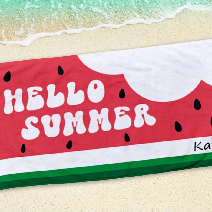 Watermelon Beach Towel, Hello Summer Beach Towel, Adult/Kids Name Bath Towel, Pool Towel, Birthday Gift, Vacation Gift, Gift for Her