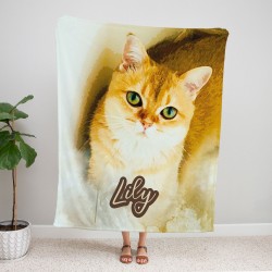 Custom Pet Blankets, Personalized Pet Photo Blanket, Pet Lover Gifts, Personalized Photo Blanket with Watercolor Drawing, Cloud Effect