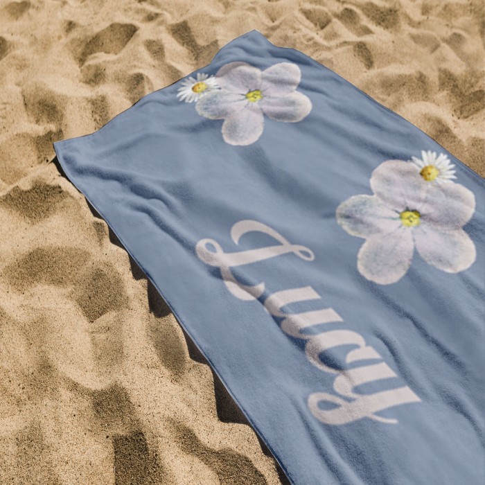 Personalized Vintage Floral 70 s Design, Retro Style Custom Name Beach Towel, Personalized Pool Towel, Vacation Birthday Gift, Gift For Mom