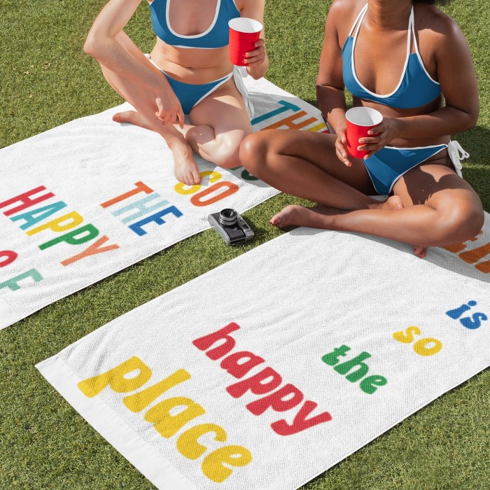Custom Happy Place Beach Towel, Gift Pool Towel, Gift For Friend, Birthday gift, Vacation gift, Mom-Kid Beach Towel