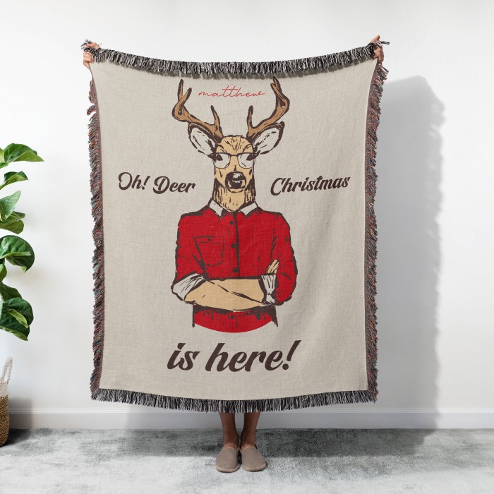 Personalized Deer Woven Blanket, Custom Tapestry Woven, Gift for her, Gift for Grandma
