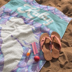 Custom Cute Mermaid Pool Towel, Personalized Mermaid Beach Towel, Customized Marine Beach Towel, Custom Bath Towel for Kids, Starfish Beach Towel