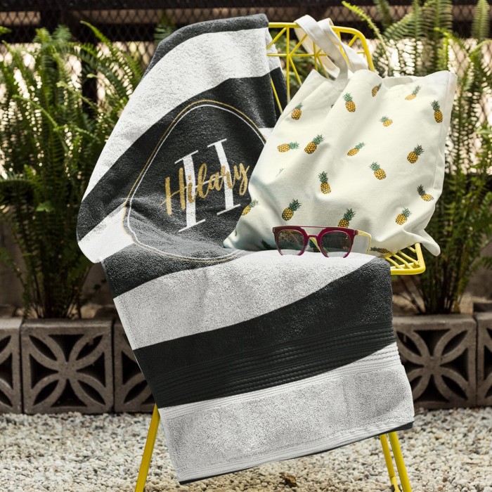 Retro Stripe Style Custom Name Pool Towel, Personalized Name Bath Towel, Anniversary Birthday Beach Towel, Gift for Her/him