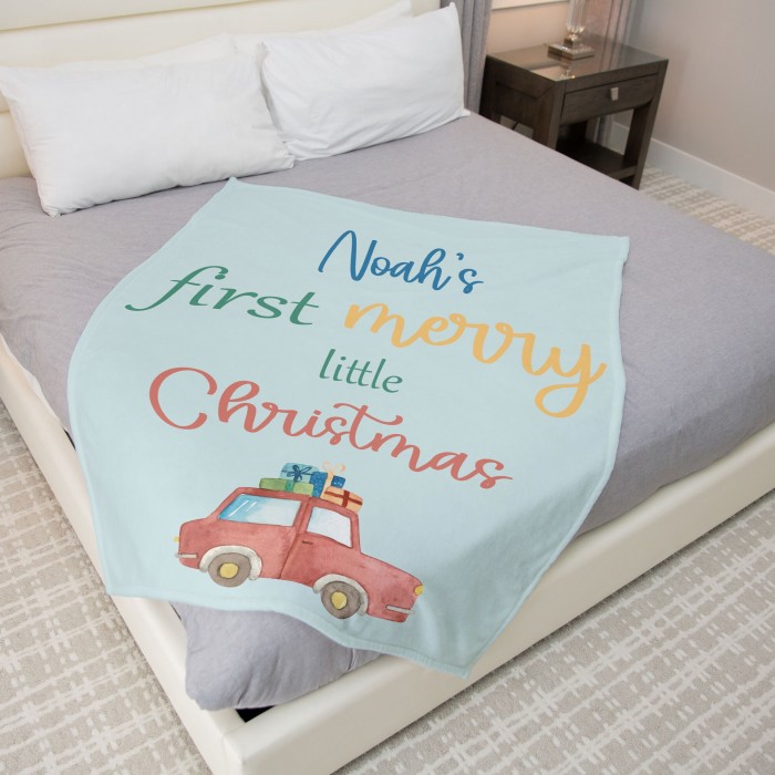 Personalized First Christmas Baby Blanket, Custom Christmas Gifts, Kids Blanket, Noel Present Throw, Baby Boy Blanket, Swaddle Throw