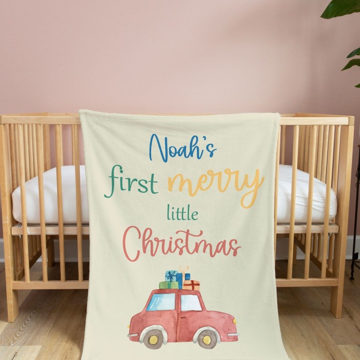 Personalized First Christmas Baby Blanket, Custom Christmas Gifts, Kids Blanket, Noel Present Throw, Baby Boy Blanket, Swaddle Throw