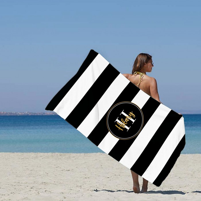 Retro Stripe Style Custom Name Pool Towel, Personalized Name Bath Towel, Anniversary Birthday Beach Towel, Gift for Her/him