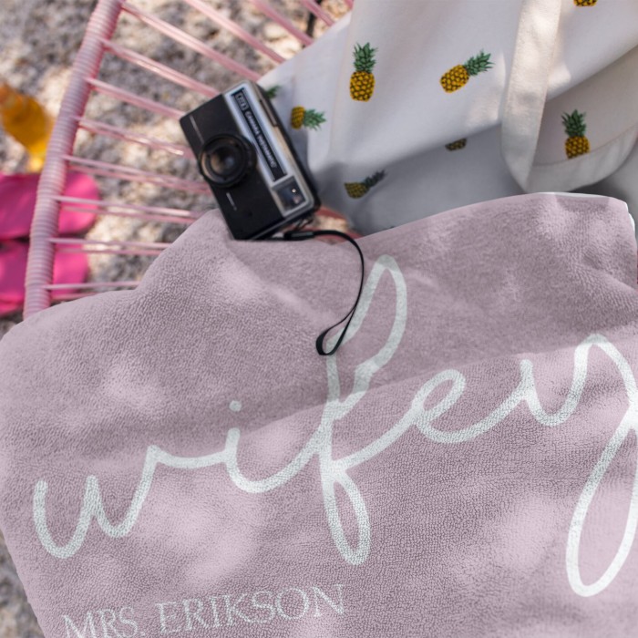 Personalized Name Pool Bath Towel, Wifey Hubby Custom Beach Towel,  Custom Wedding Proposal Gift, Present For Couples