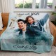 Custom Portrait Blanket, Personalized Photo Blanket with Watercolor Drawing, Cloud Effect, Anniversary Couple Gift, Fleece Sherpa Minky