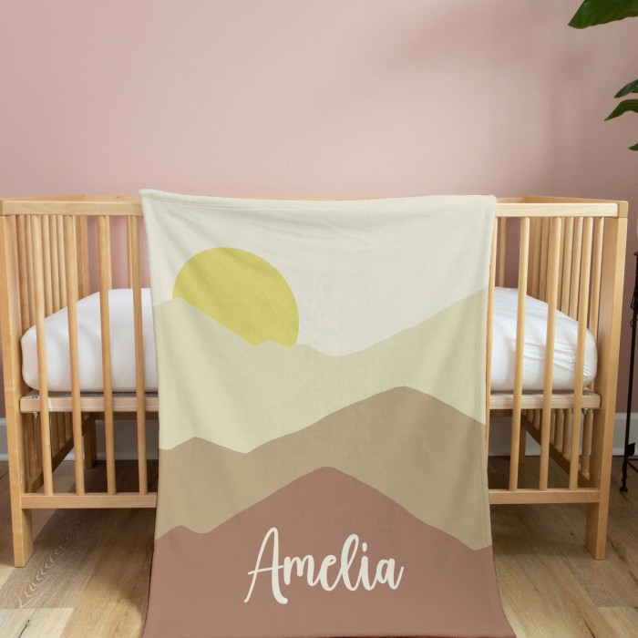 Personalized Groovy Boho Mountain Blanket, Custom Name Blanket, Baby Girl Blanket, Gift for her-him, Birthday, Anniversary Blanket Gift