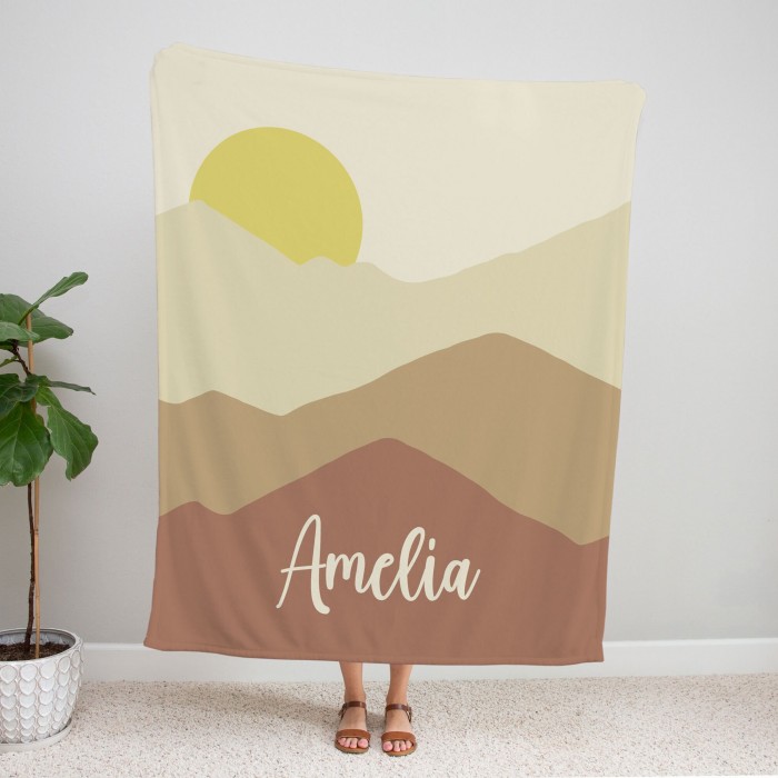 Personalized Groovy Boho Mountain Blanket, Custom Name Blanket, Baby Girl Blanket, Gift for her-him, Birthday, Anniversary Blanket Gift