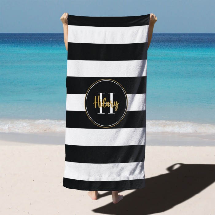 Retro Stripe Style Custom Name Pool Towel, Personalized Name Bath Towel, Anniversary Birthday Beach Towel, Gift for Her/him