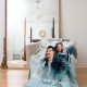 Custom Portrait Blanket, Personalized Photo Blanket with Watercolor Drawing, Cloud Effect, Anniversary Couple Gift, Fleece Sherpa Minky