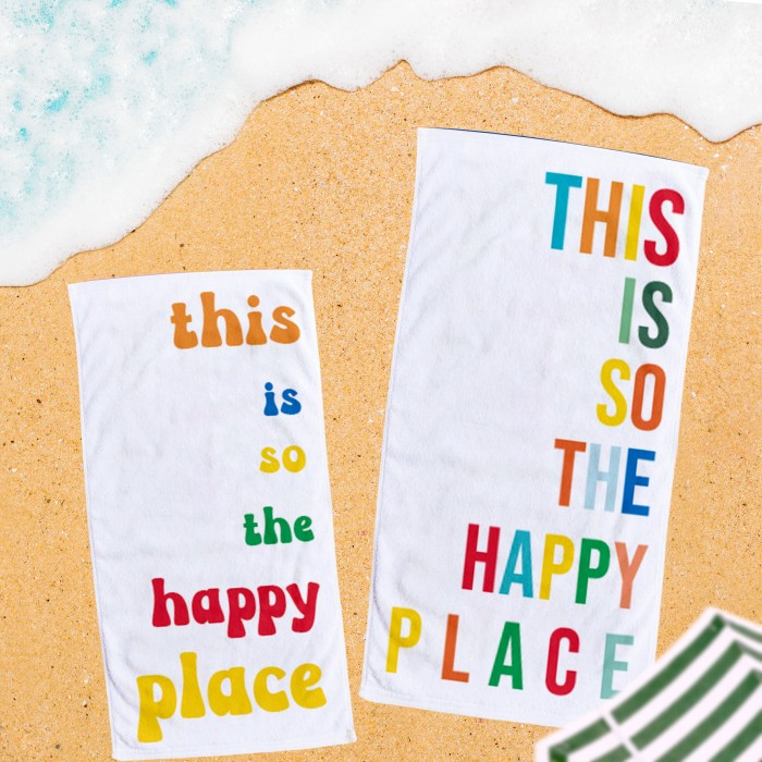 Custom Happy Place Beach Towel, Gift Pool Towel, Gift For Friend, Birthday gift, Vacation gift, Mom-Kid Beach Towel
