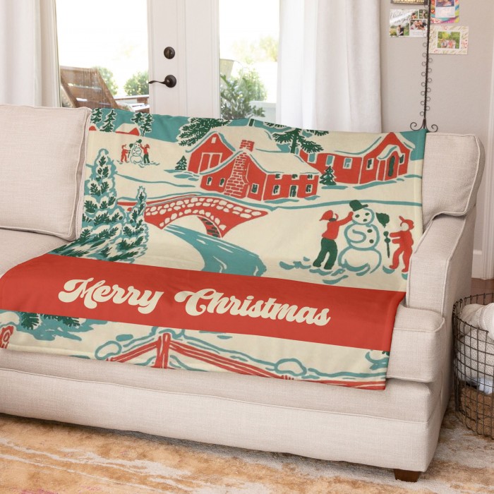 Custom Christmas Retro Throw, Personalized Family Blanket, Christmas Throw, Christmas Gift for Her/Him,New Year Present, Snowman, Merry Christmas