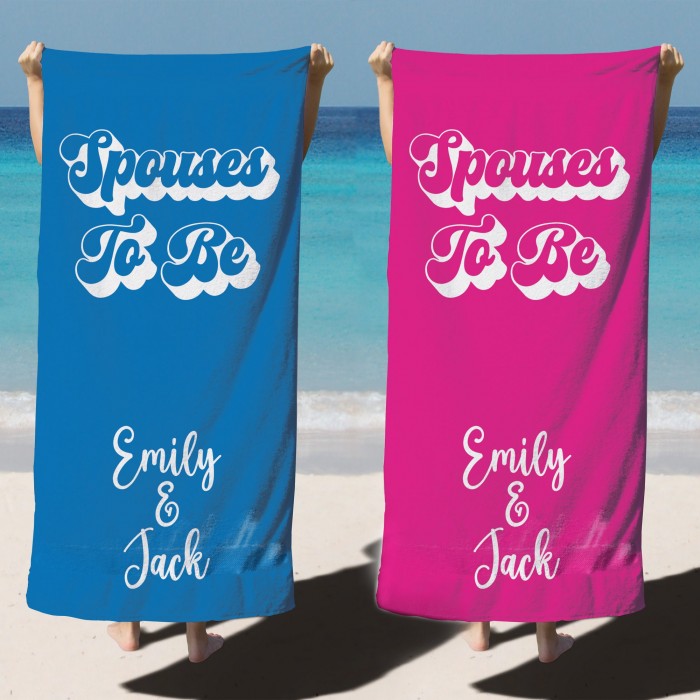 Spouses To Be, Custom Name Couple Towels, Colorful Personalized Beach Towel, Custom Pool Towel, Vacation Gift, Newlywed Gift