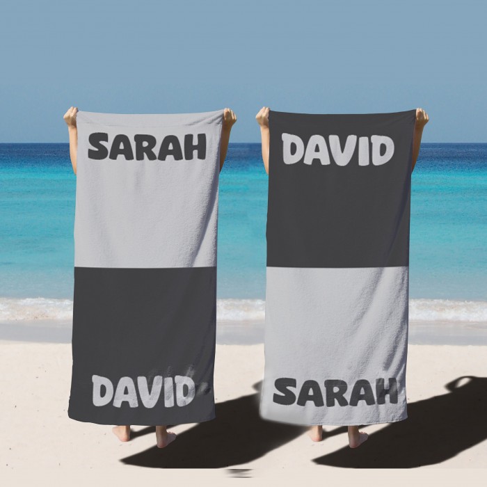 Custome Name Couple Towels, Colorful Personalized Beach Towel, Custom Pool Towel, Vacation Gift, Date Style Towel, Newlywed Gift