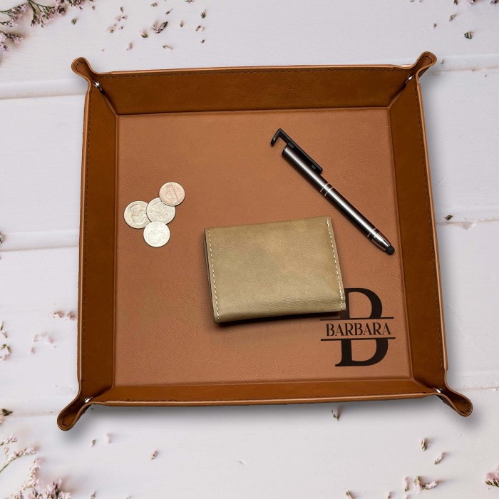 Custom Name Tray, Personalized Leather Tray, Catch All Tray