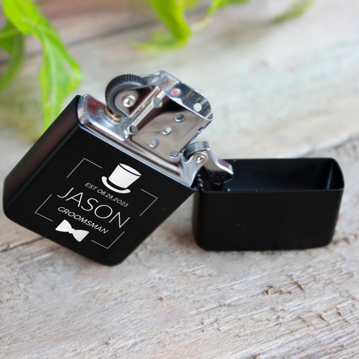 Engraved Lighter, Black Metal Lighter, Groomsmen Lighter Gift