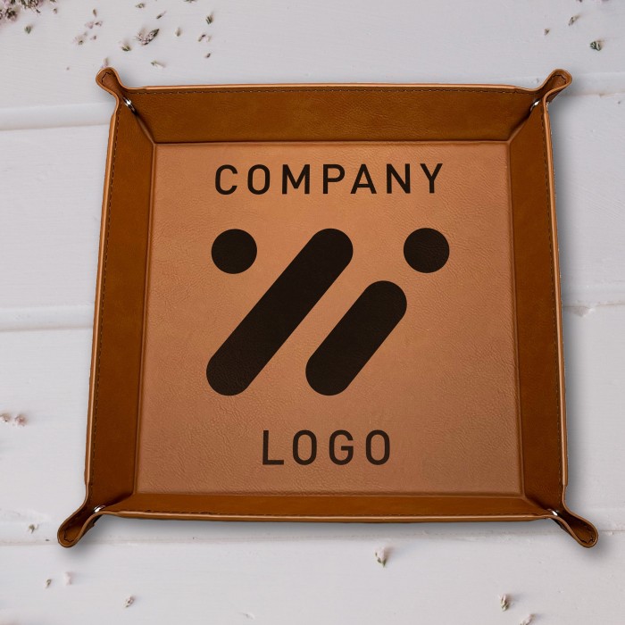 Logo Catch All Leather Tray, Business Logo Leather Snap Up Tray