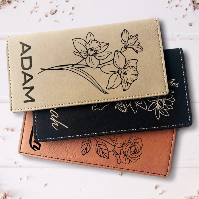 Birth Flower Checkbook Cover, Personalized Checkbook Cover Birth Flower Checkbook Cover, Personalized Checkbook Cover