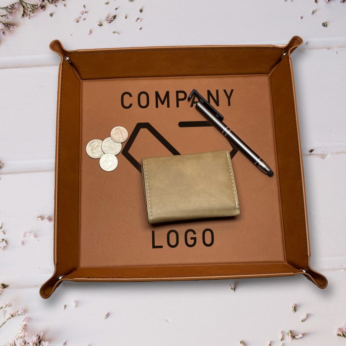 Logo Catch All Leather Tray, Business Logo Leather Snap Up Tray