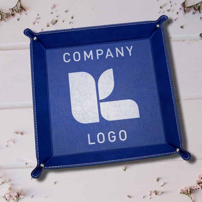 Logo Catch All Leather Tray, Business Logo Leather Snap Up Tray