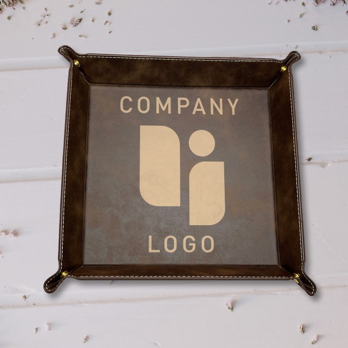 Logo Catch All Leather Tray, Business Logo Leather Snap Up Tray