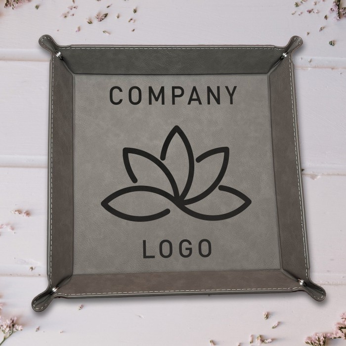 Logo Catch All Leather Tray, Business Logo Leather Snap Up Tray