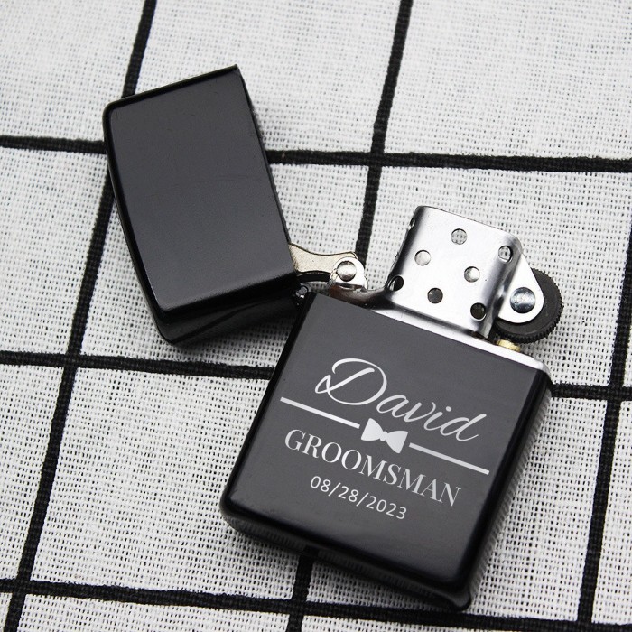 Engraved Lighter, Black Metal Lighter, Groomsmen Lighter Gift