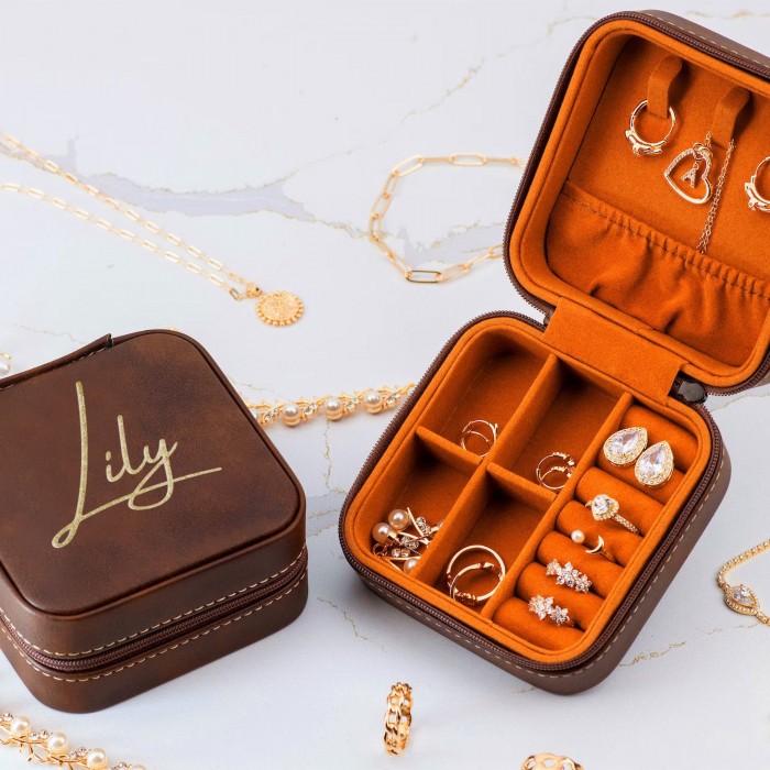 Custom Name Jewelry Box, Engraved Jewelry Travel Case