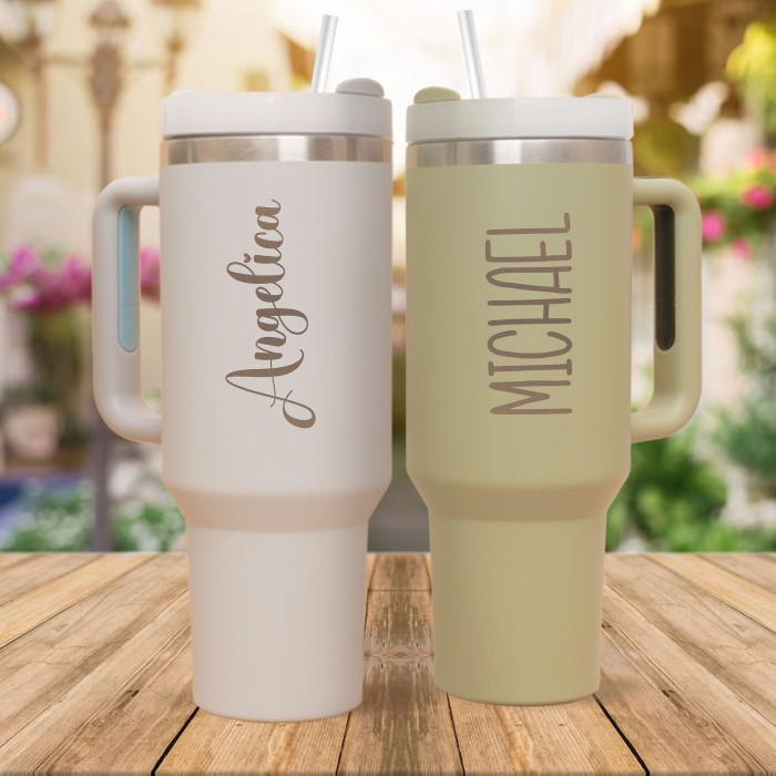 Personalized 40oz  Tumbler With Handle & Straw, Custom Name Stainless Steel Engraved Cup, 40oz Travel Mug, Christmas Gift
