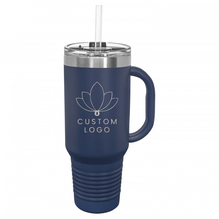 Custom Logo 40 oz Stainless Steel Travel Mug with Handle, Insulated Travel Mug