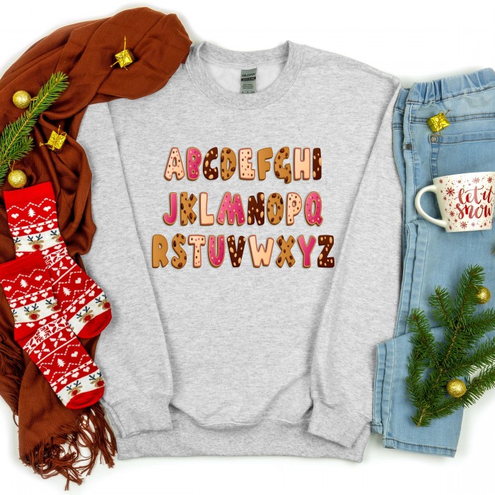 Christmas Gingerbread Cookie Alphabet Sweatshirt, Winter Alphabet Hoodie