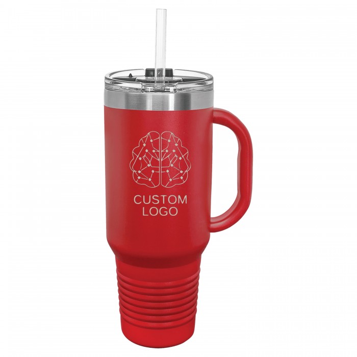 Custom Logo 40 oz Stainless Steel Travel Mug with Handle, Insulated Travel Mug