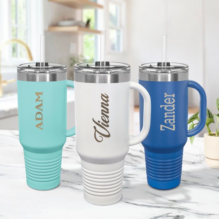 Personalized 40oz  Stainless Steel Travel Mug with Handle, Custom Name Stainless Steel Engraved Cup, 40oz Travel Mug, Christmas Gift